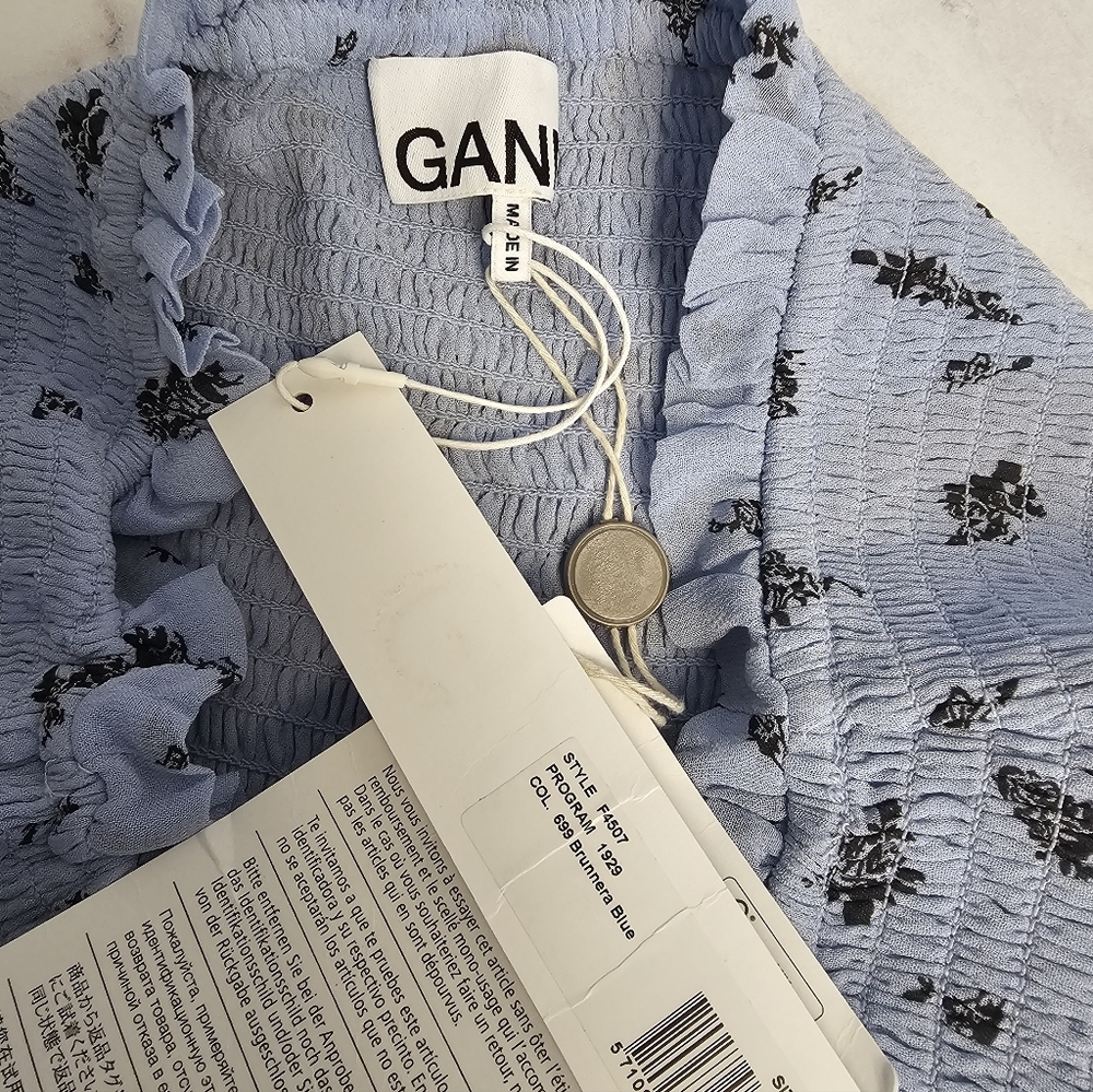 Ganni Floral‎ Stretchable Blue Mini Skirt Large NWT - Picture 7 of 8